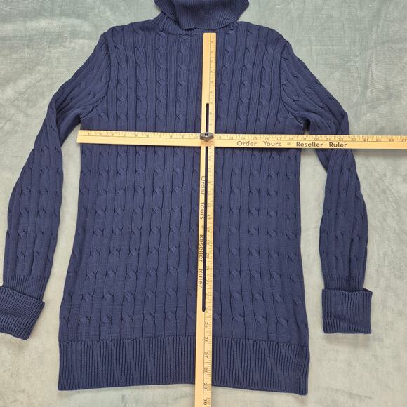 Ralph Lauren Sport Navy Cable Knit Women's Turtleneck Sweater Dress Red Pony L - Picture 5 of 7